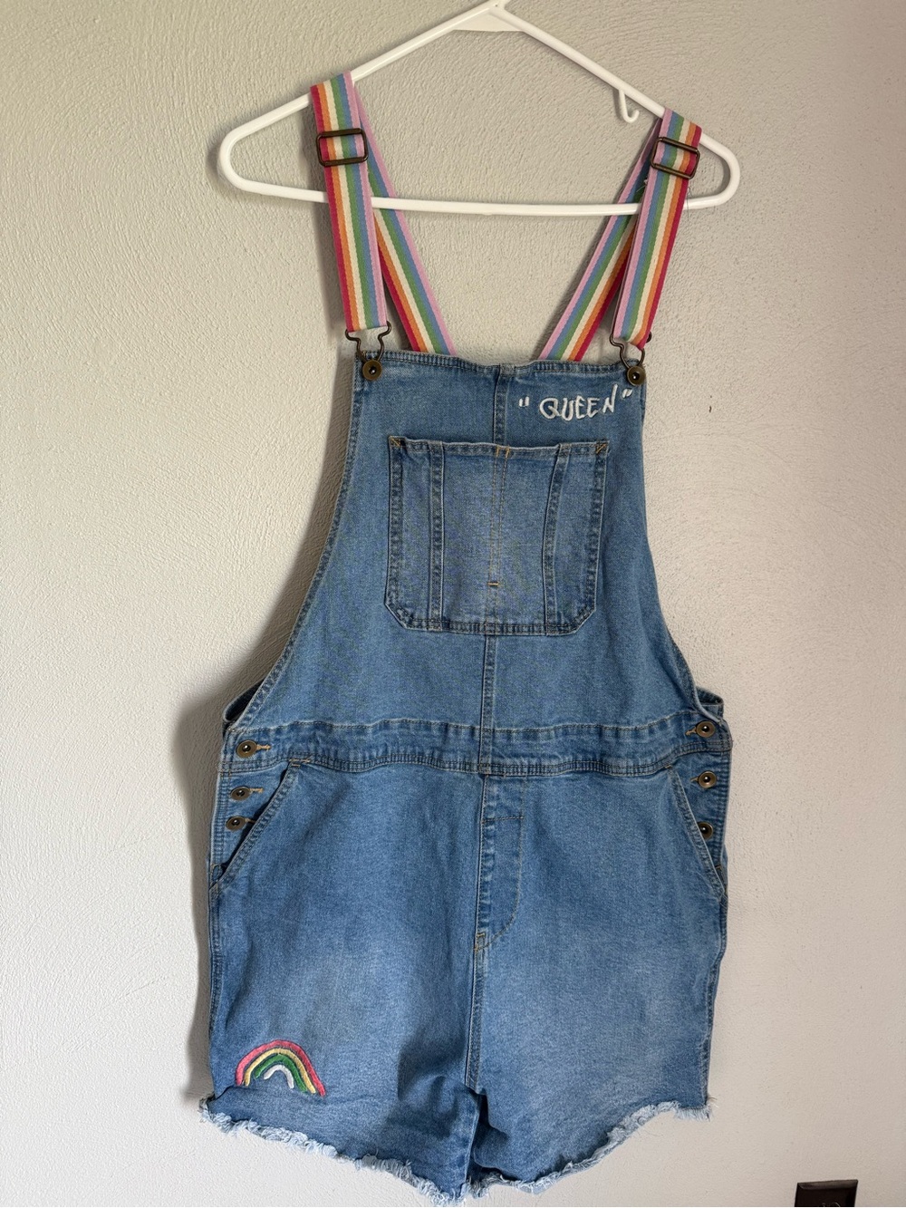 Target Denim Short Overalls with Rainbow Straps